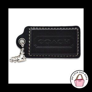 RARE 3" XL COACH Black Smooth Leather Nickel Fob Bag Charm Keychain Hang Tag